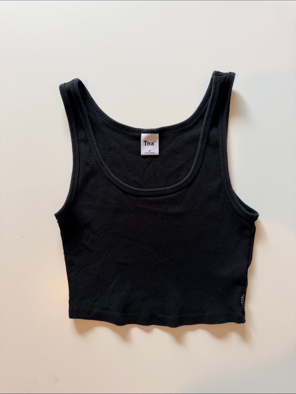 TNA Black Ribbed Scoop Crop Tank Top